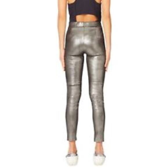Intermix Hartley Stretch Leather Leggings Silver Size 8 NWT - Picture 3 of 6
